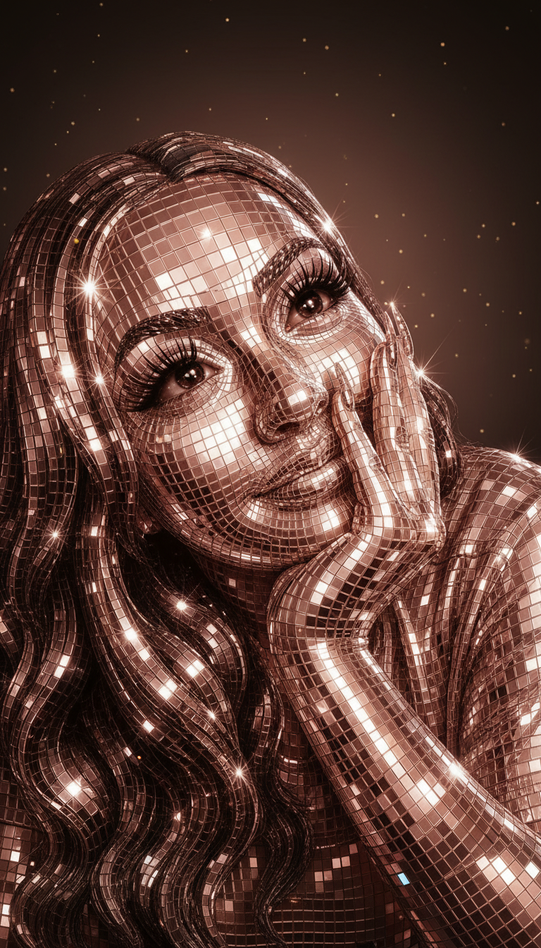 Rose gold disco ball beauty portrait