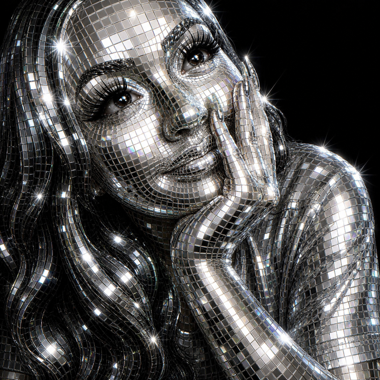 Disco ball beauty with dramatic lashes