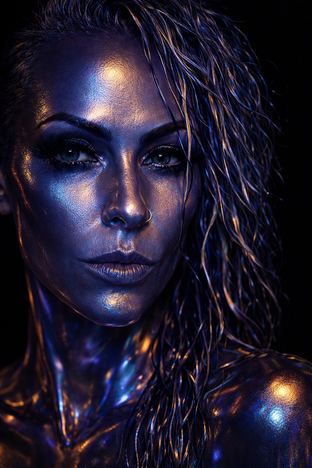 Cobalt and gold metallic beauty portrait