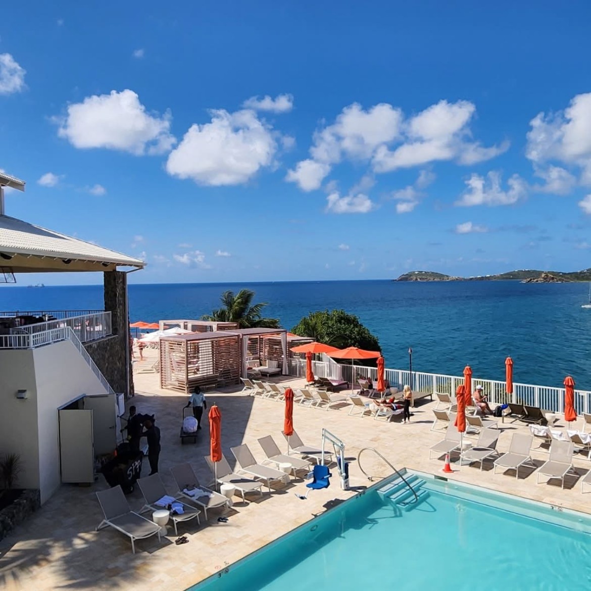 Pool deck and ocean view at the USVI resort
