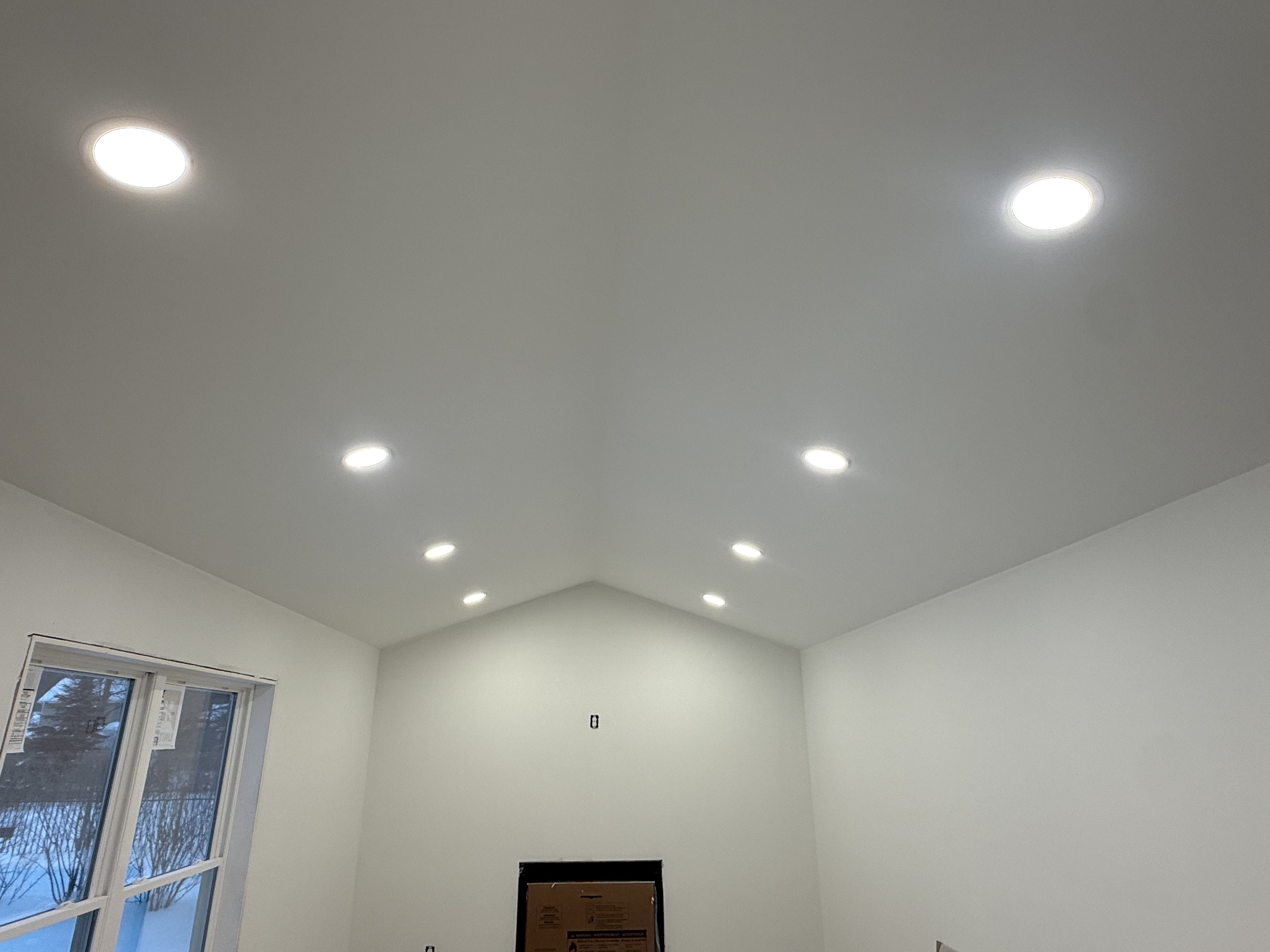 Vaulted ceiling recessed LED lighting new construction by Premier Electric Rochester NY
