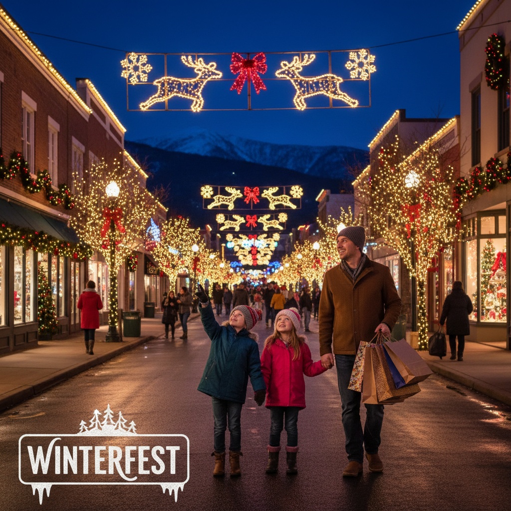 Family enjoying Winterfest holiday lights and shopping in Pigeon Forge Tennessee