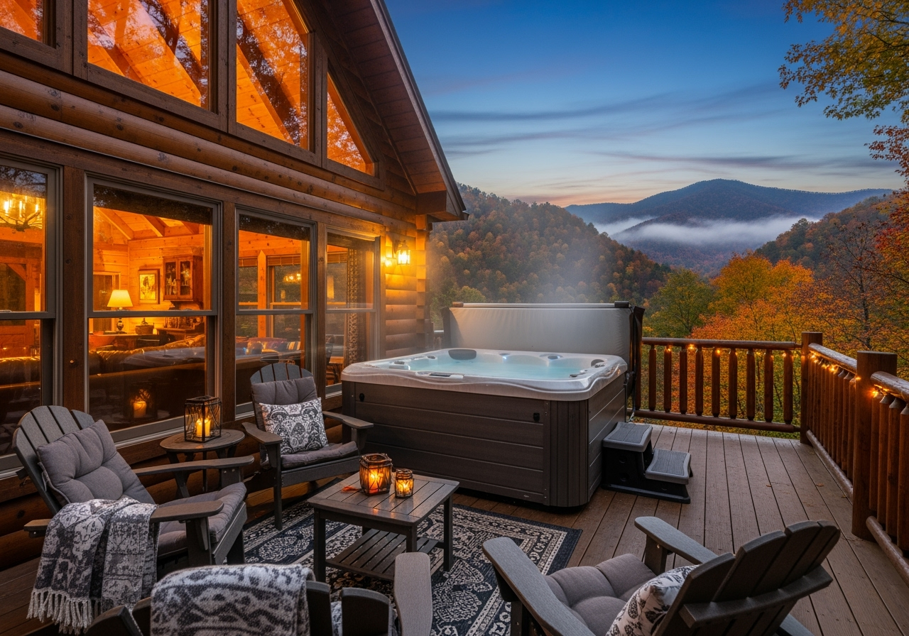 Cozy mountain cabin with hot tub and fall mountain views
