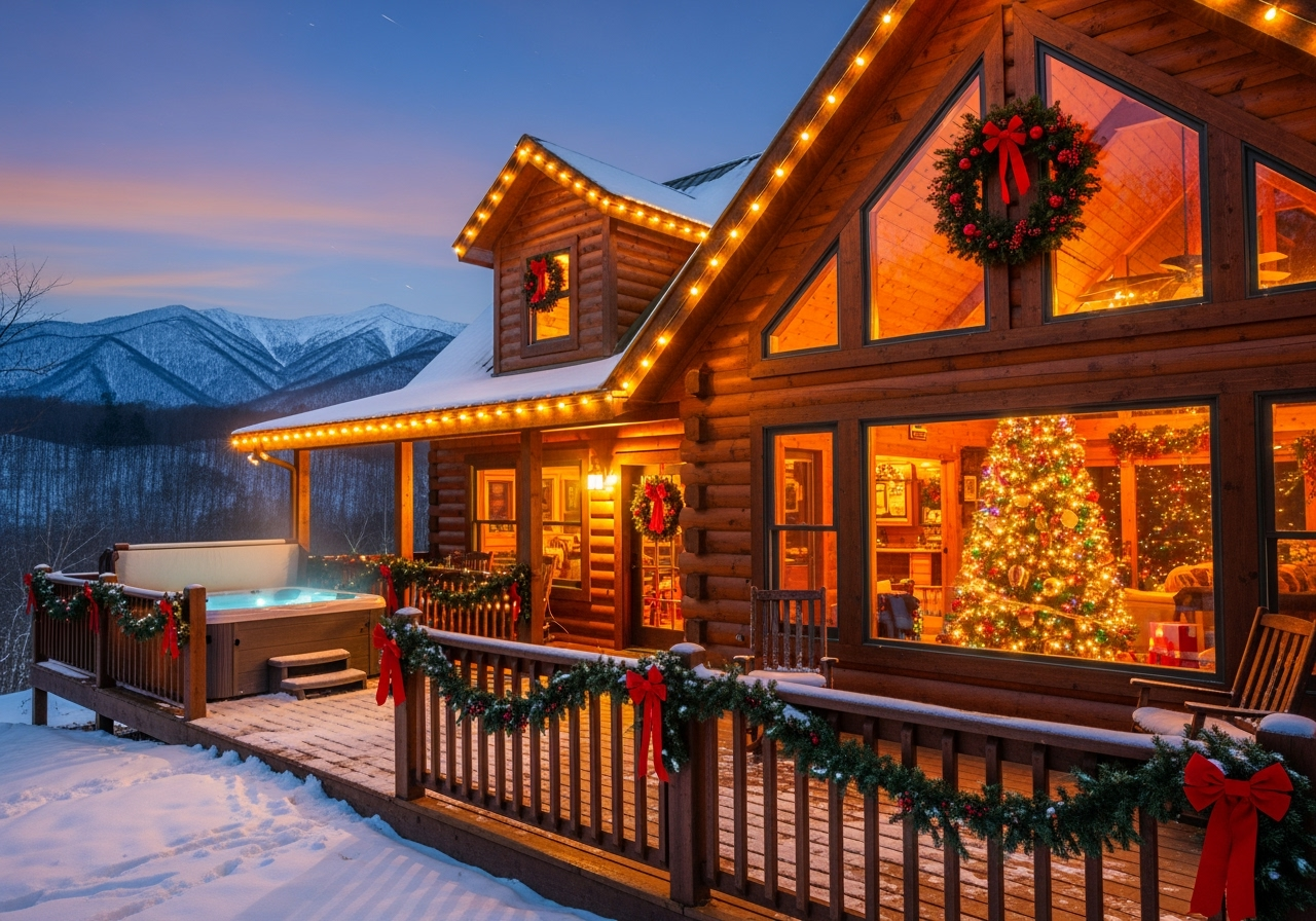 Cozy Christmas cabin rental in Smoky Mountains near Shadrack's Christmas Wonderland Pigeon Forge