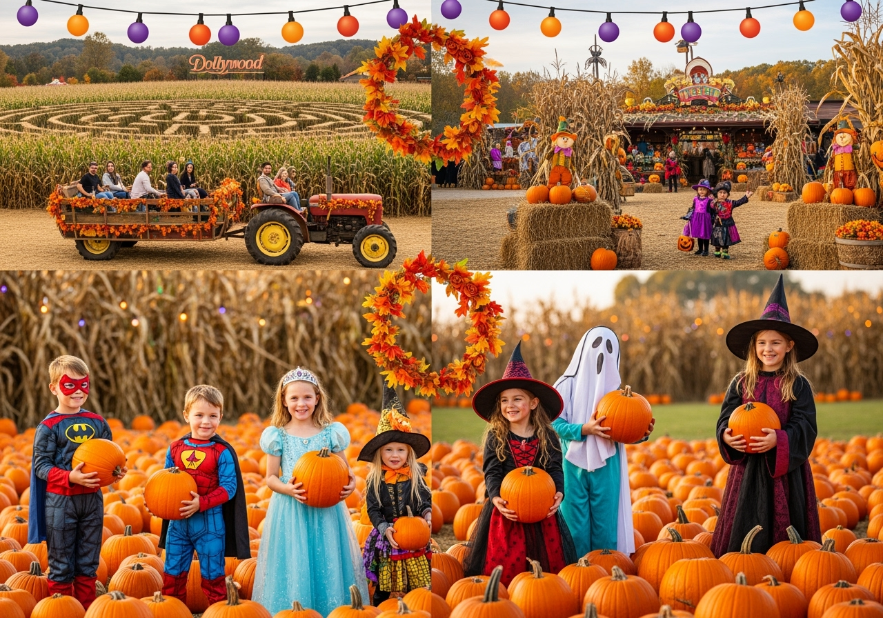 Halloween harvest activities at Dollywood with pumpkin picking and family fun