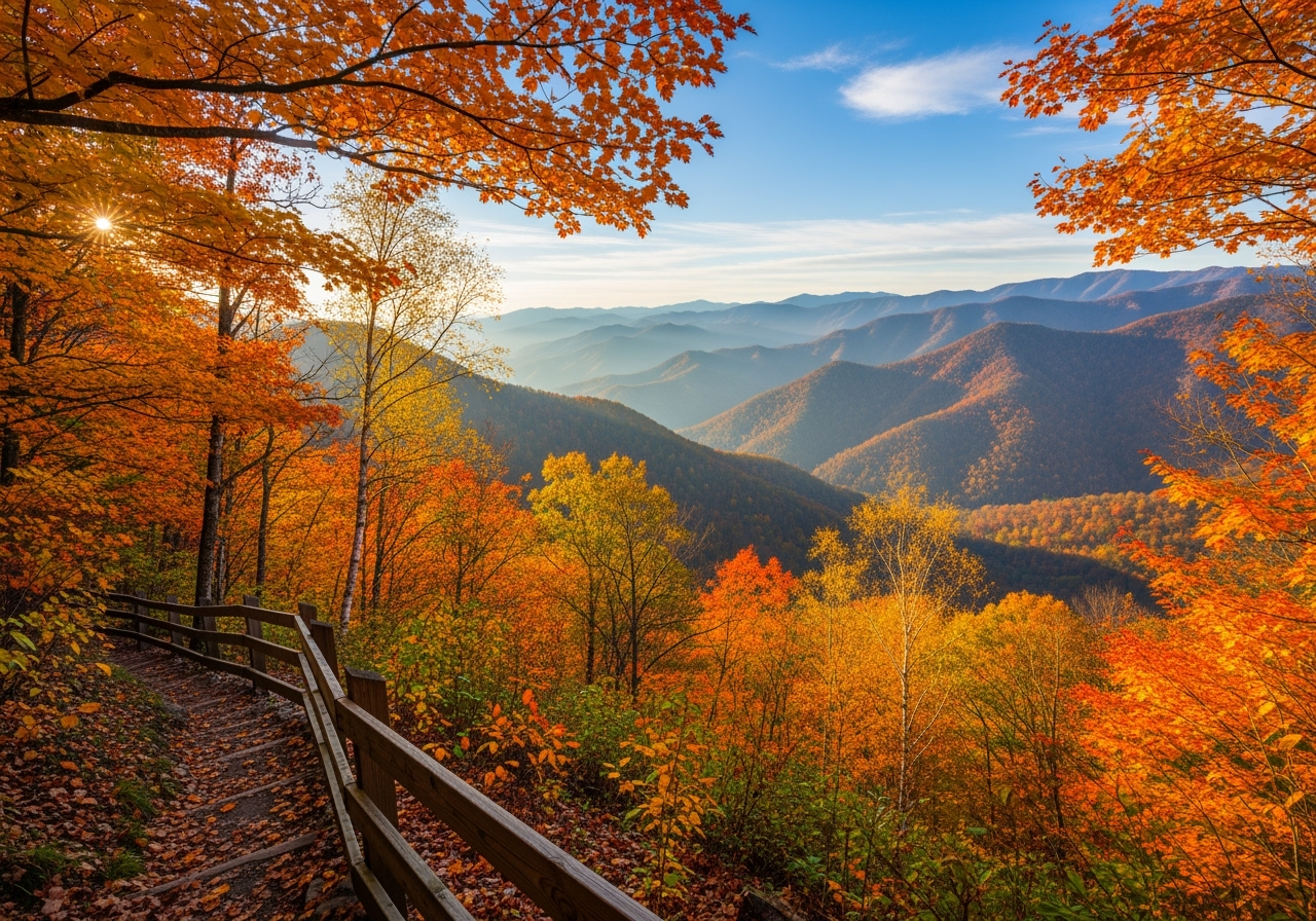 Smoky Mountains peak fall foliage with brilliant autumn colors