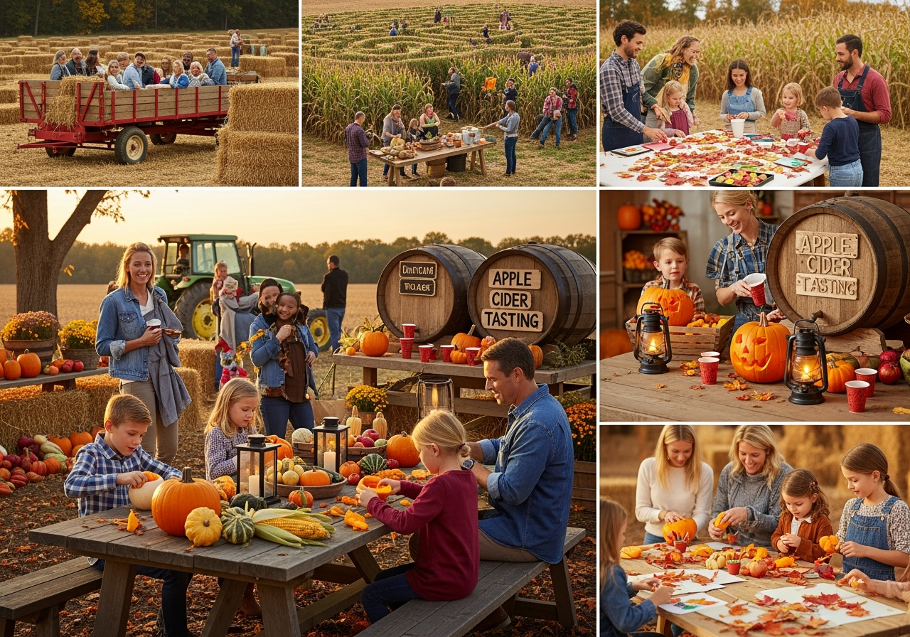 Traditional harvest festival activities with pumpkin carving and family fun