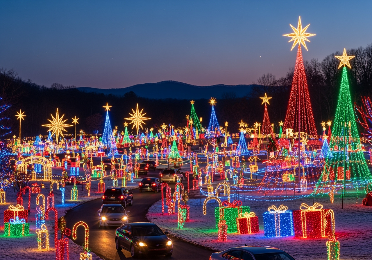Shadrack's Christmas Wonderland synchronized light show in Pigeon Forge Tennessee with millions of LED lights