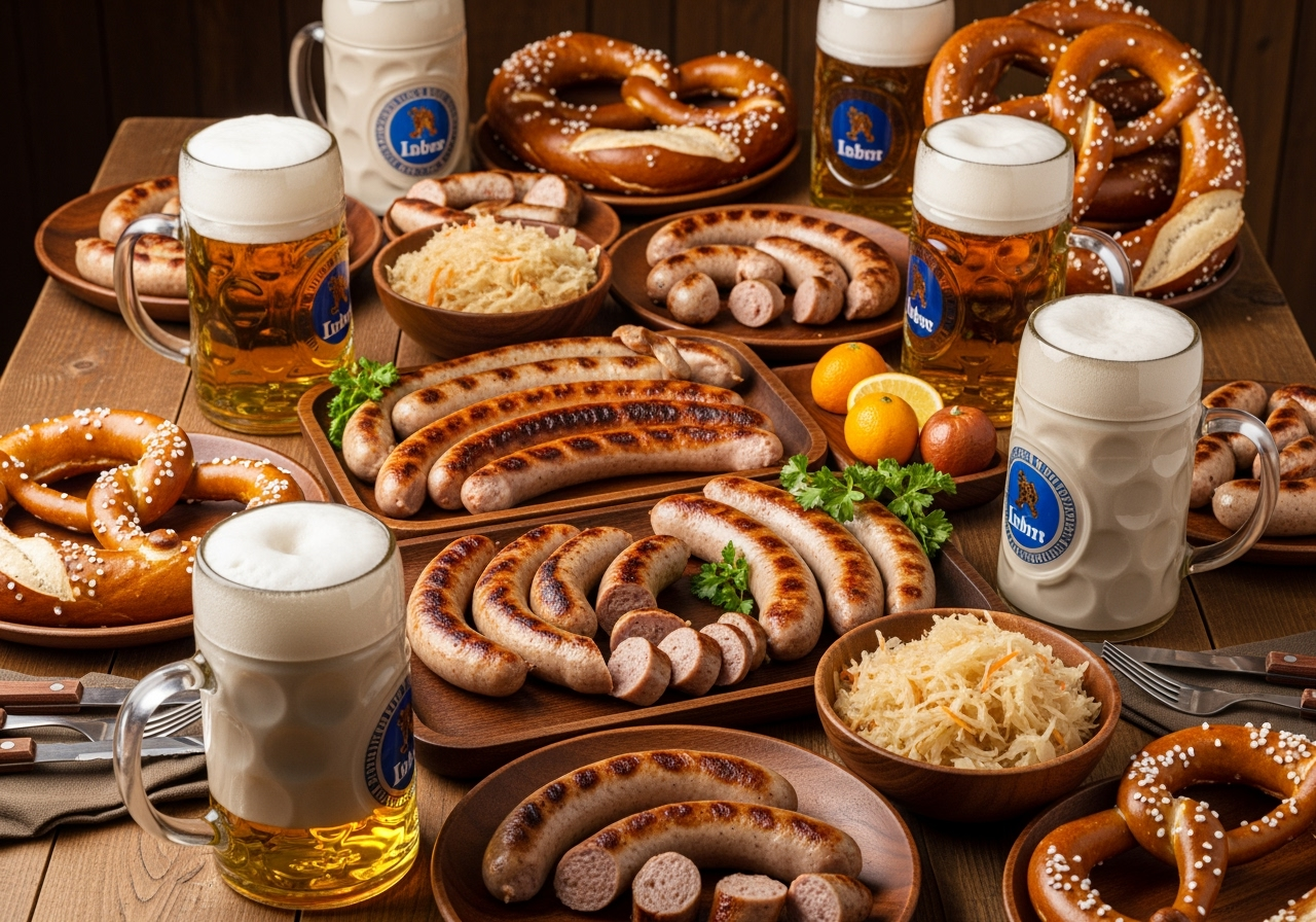 Traditional German bratwurst, pretzels, and beer at Gatlinburg Oktoberfest