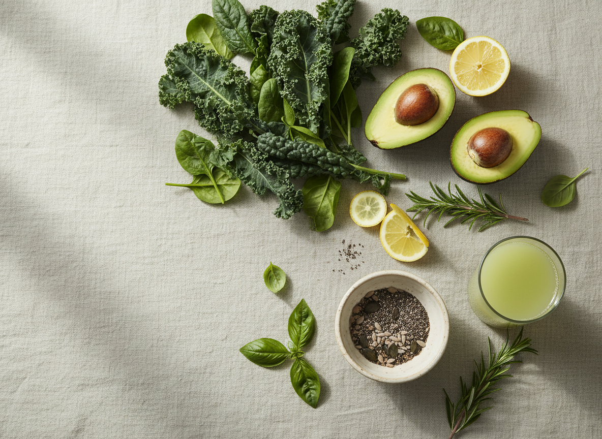 Elevated wellness ingredients flat lay