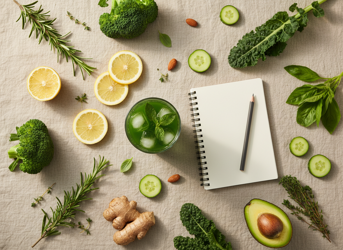 Natural wellness ingredients flat lay