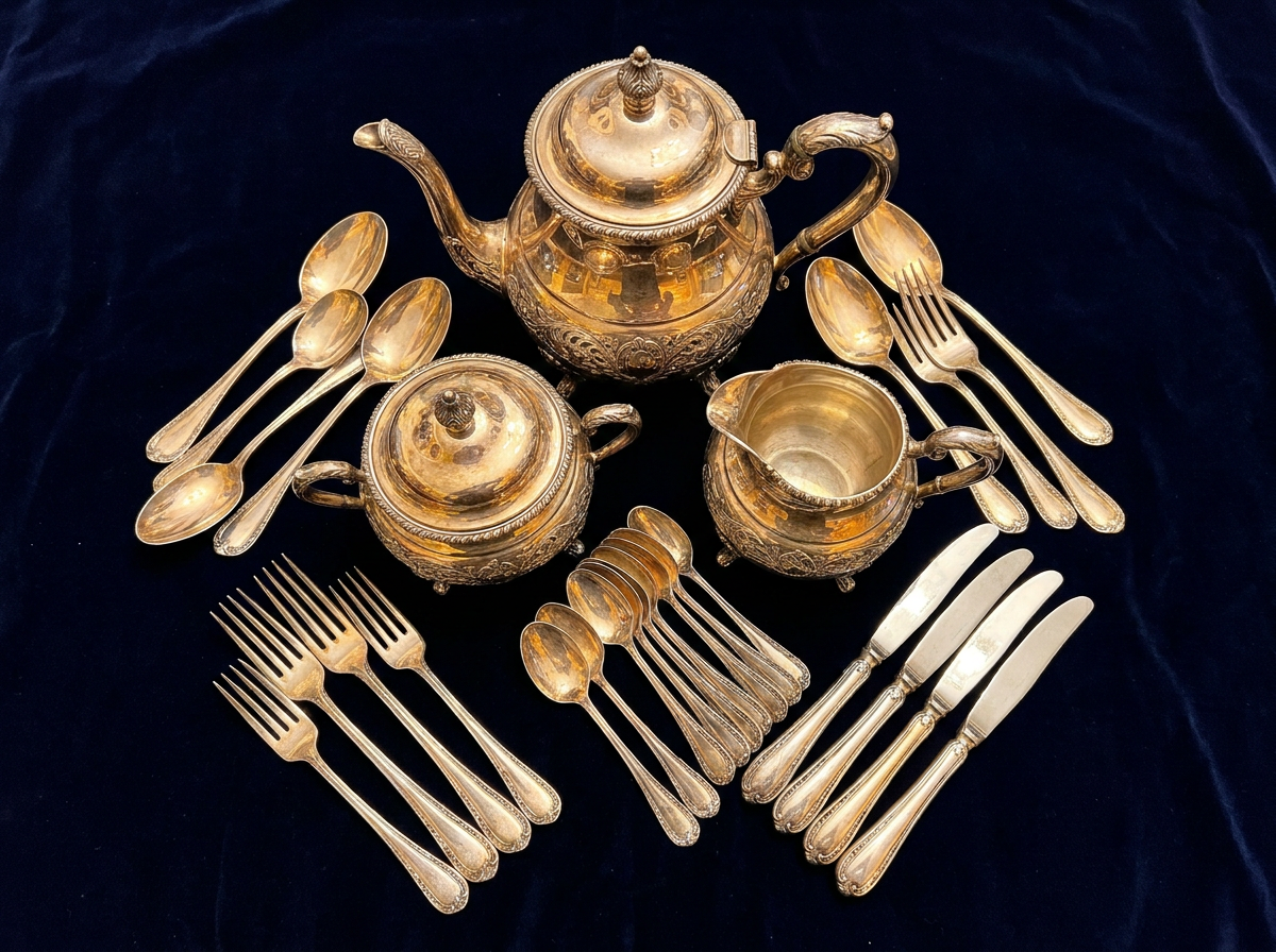 Sterling silver flatware and tea set