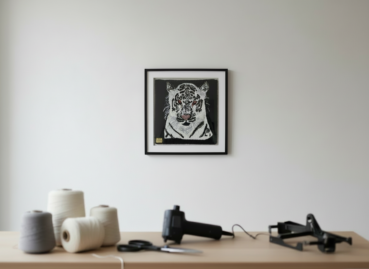 Henton Stinson, founder and artist of Tufting Architects, creating bespoke luxury tufted fine art in Detroit studio