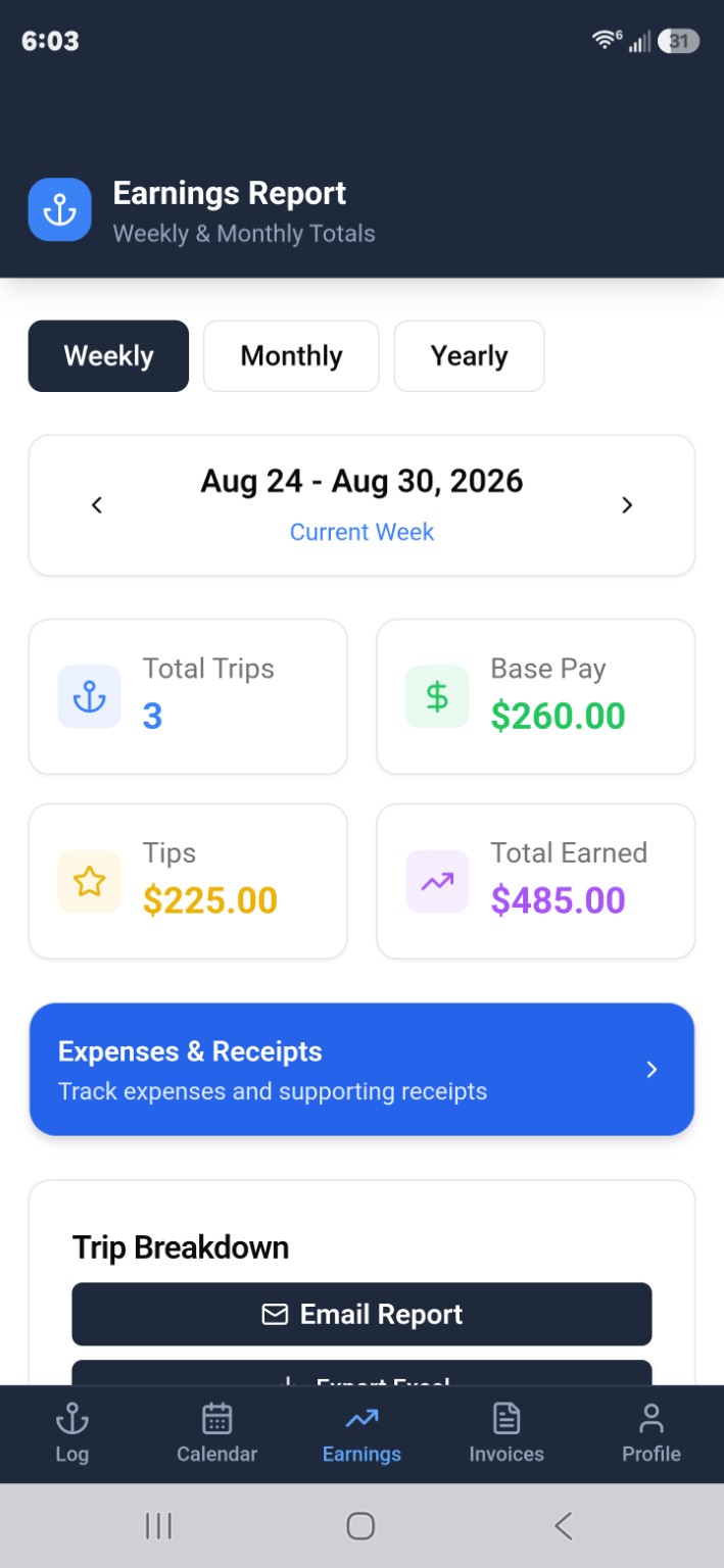 Tap Earnings, then tap the blue Expenses & Receipts button