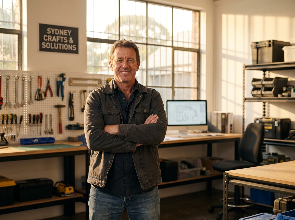 Confident Australian business owner in their workspace