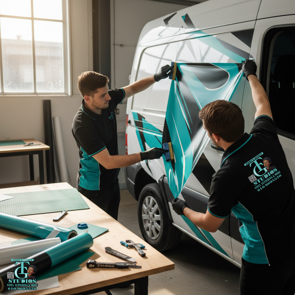 Titan Graphics team installing vehicle wrap