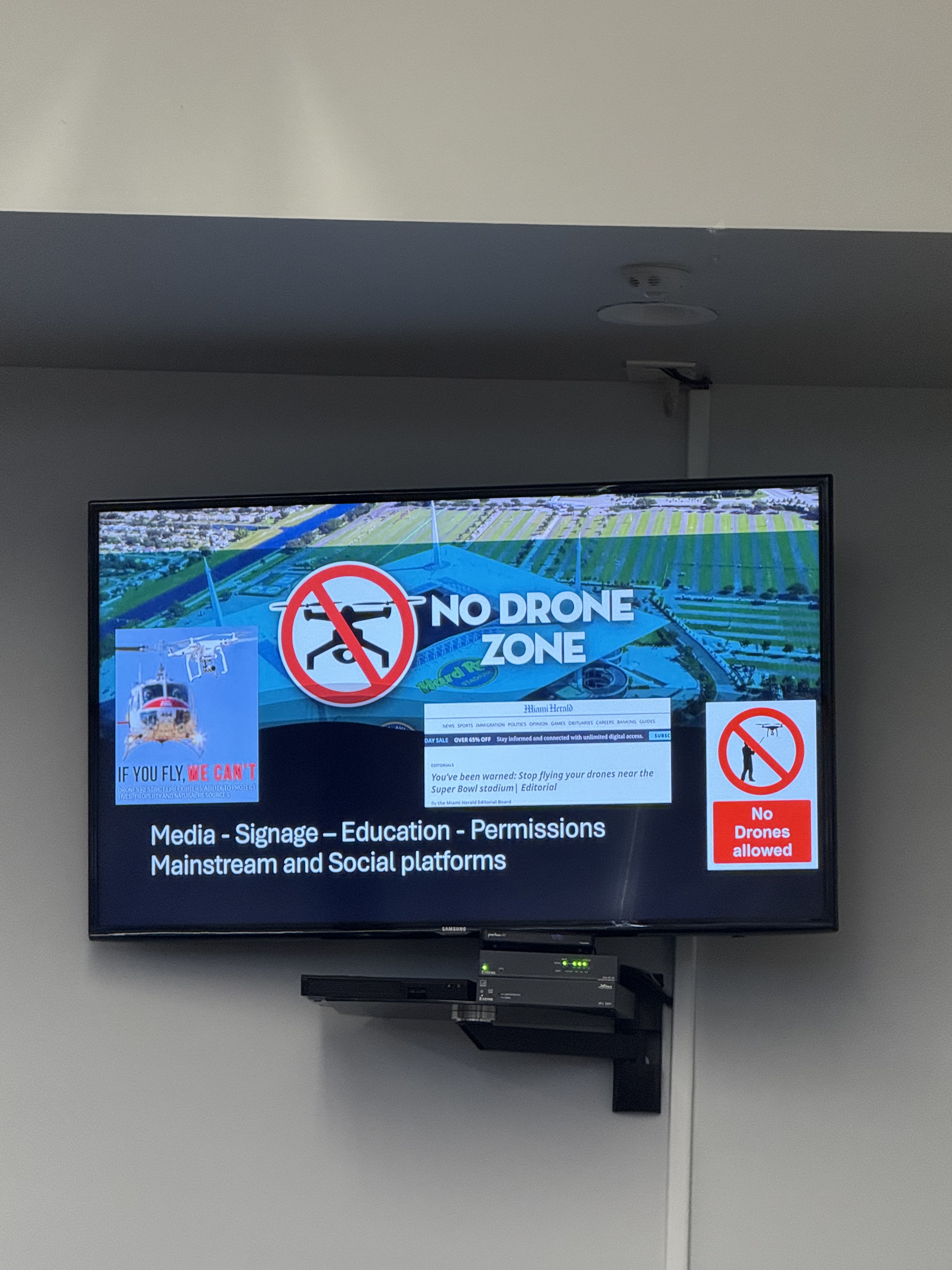 No Drone Zone signage and media education for event airspace security