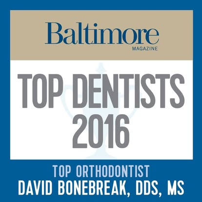 Baltimore Magazine Top Dentists 2016 – David Bonebreak, DDS, MS – Top Orthodontist