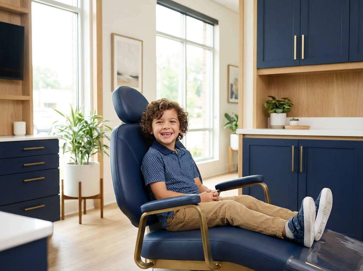 Happy child smiling in a modern orthodontic office in Prosper Texas
