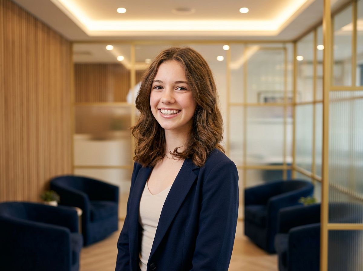 Confident teen smiling in a modern orthodontic office