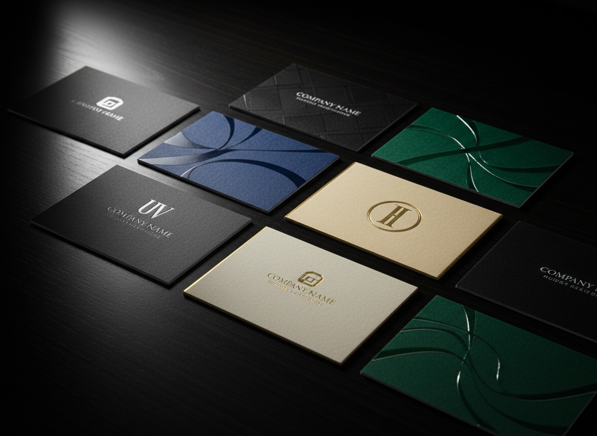 Premium business cards with various finishes and stocks