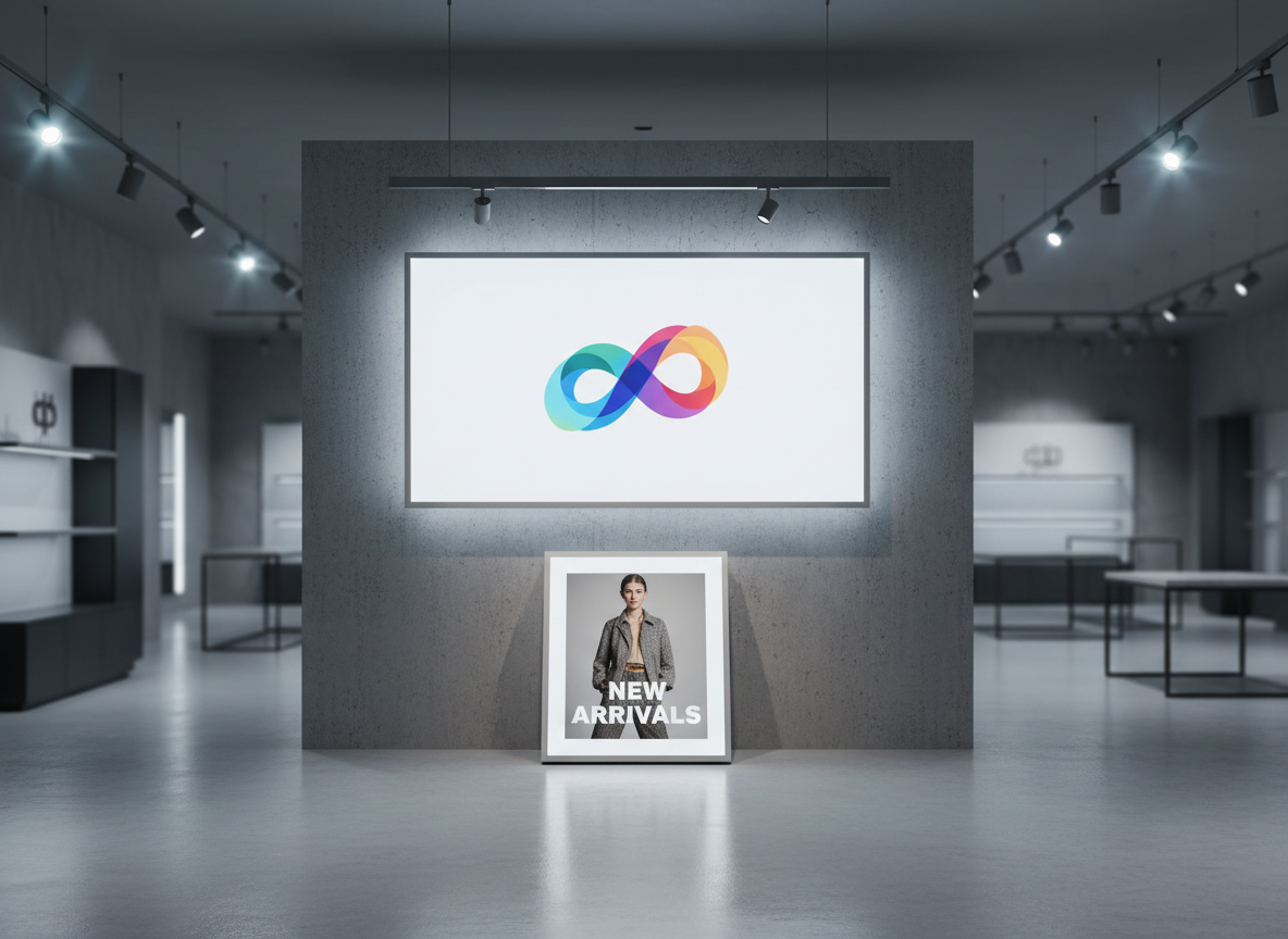 SEG fabric displays — backlit lightbox and standard non-lit freestanding frames with vibrant graphics in a retail environment