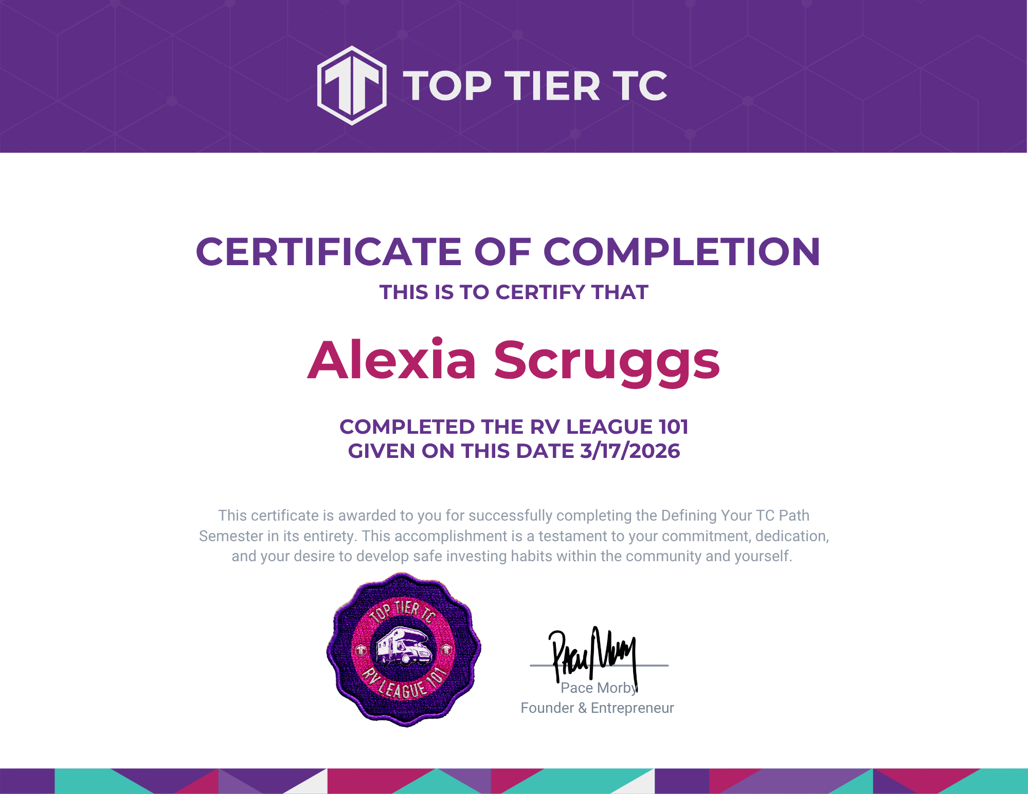 RV League 101 Certification