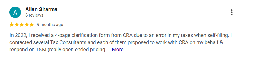 Google Review from Allan Sharma - 5 stars