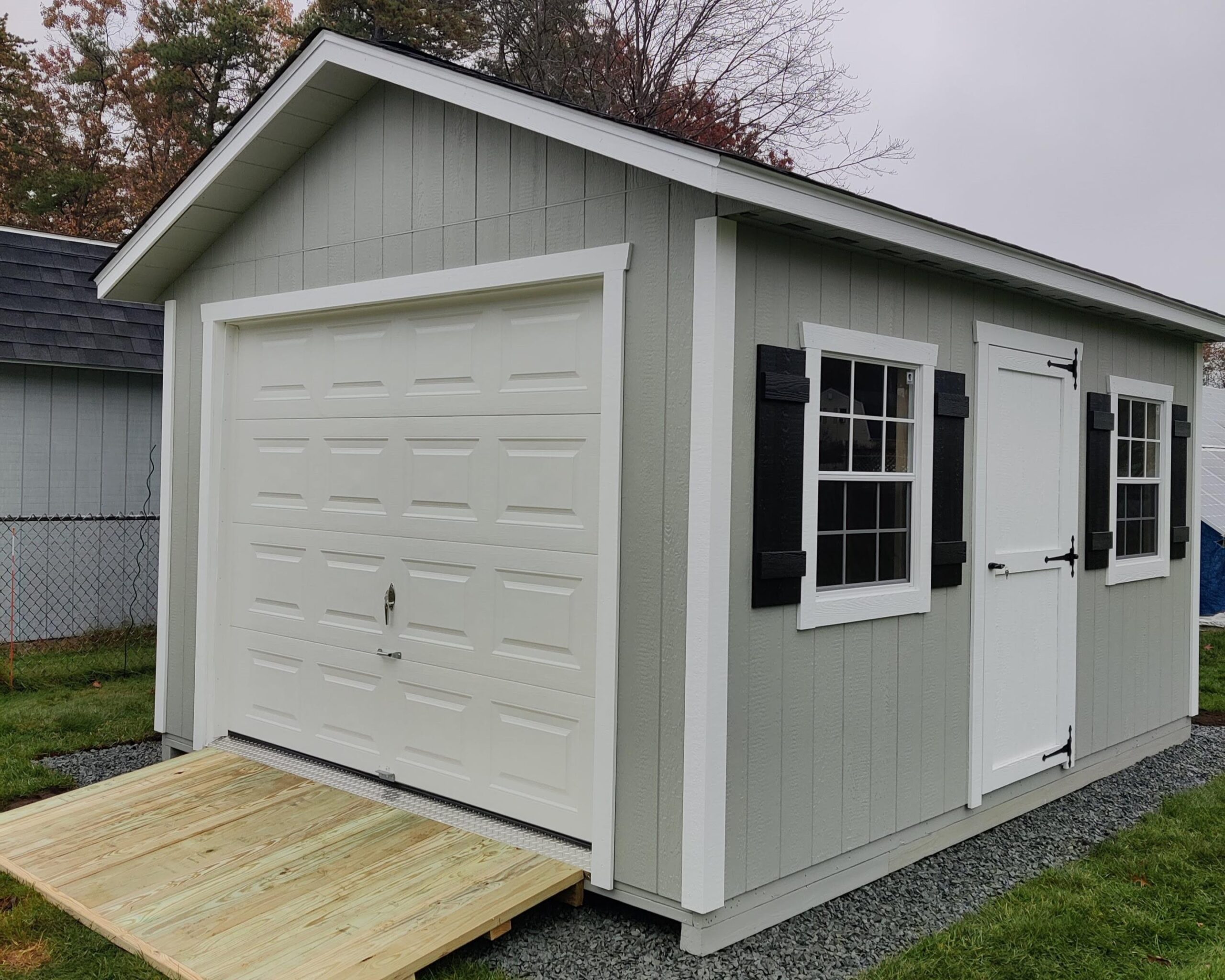 12' × 16' New England Ranch — real customer photo from Hometown Structures