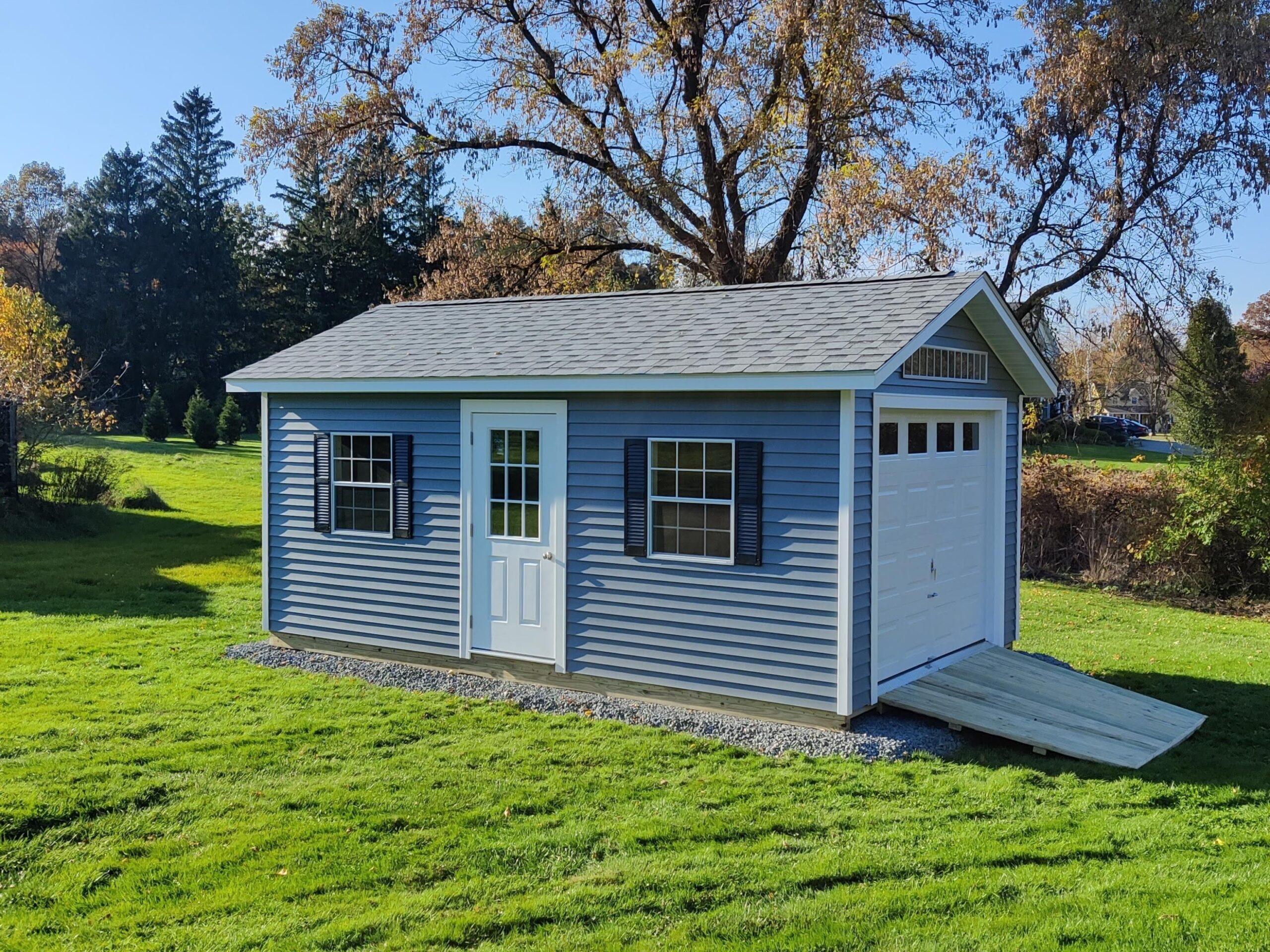 12' × 20' New England Ranch — real customer photo from Hometown Structures
