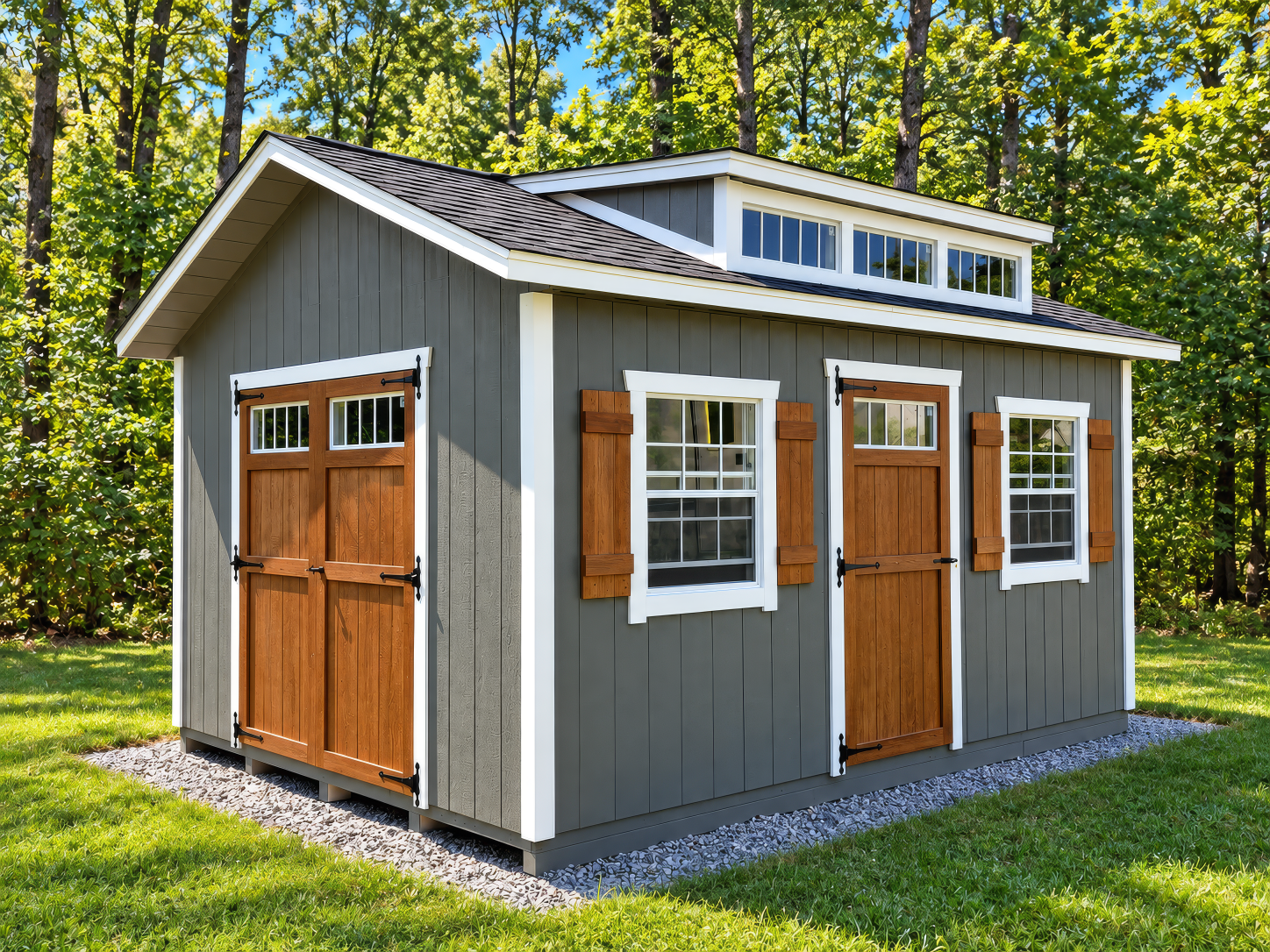 New England series storage shed — real Hometown Structures photo, full shed