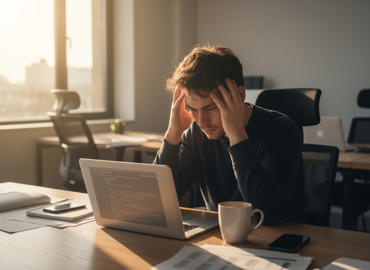 Tech worker at desk mid-afternoon