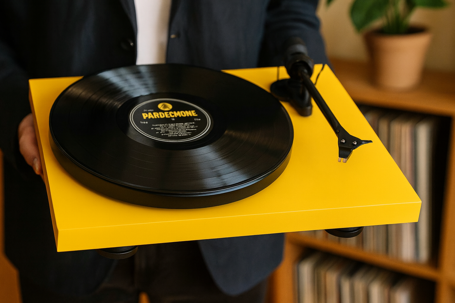 Pro-Ject Debut Carbon Evo turntable with carbon-fiber tonearm and vinyl records