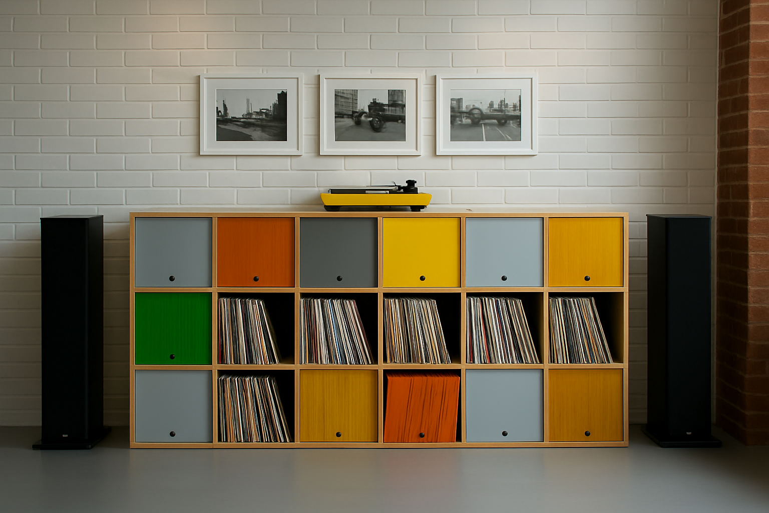 Keep Them Spinning modular vinyl storage system with turntable and organized record collection