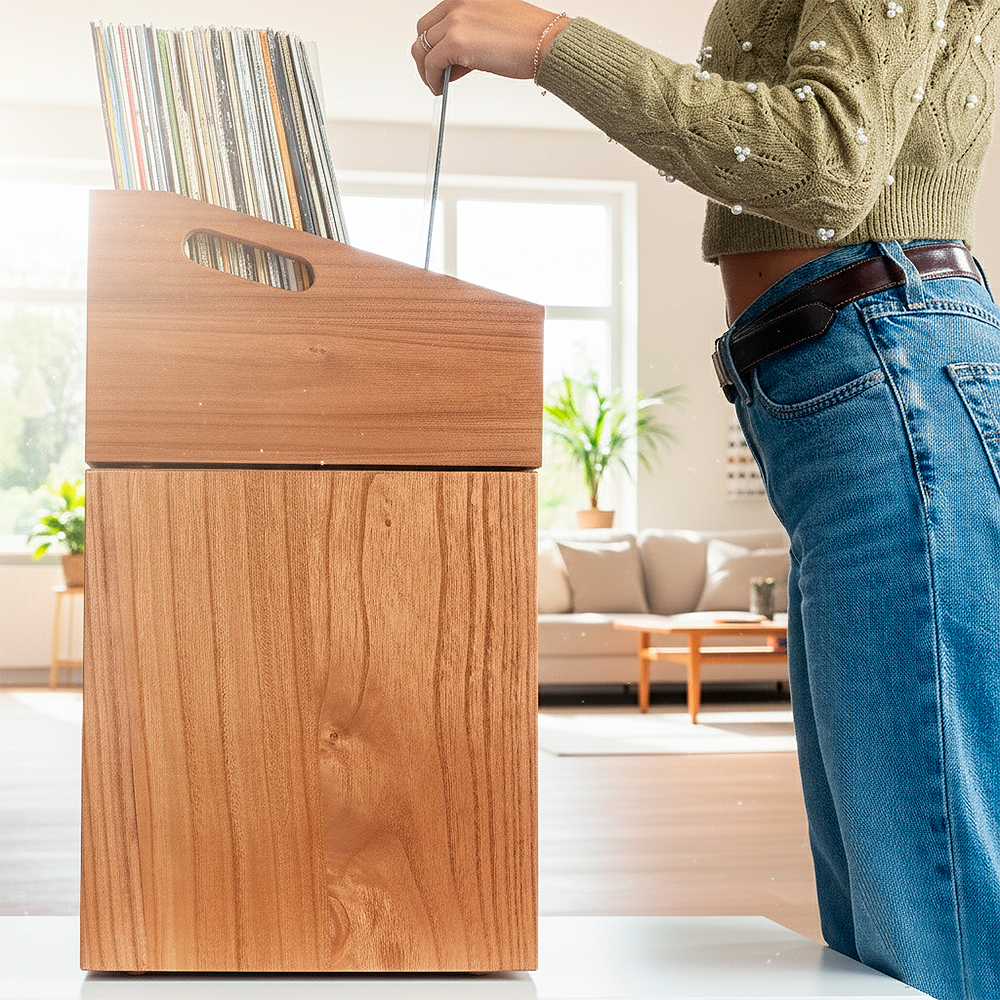 Vinyl-Sammler mit wertvollen Schallplatten