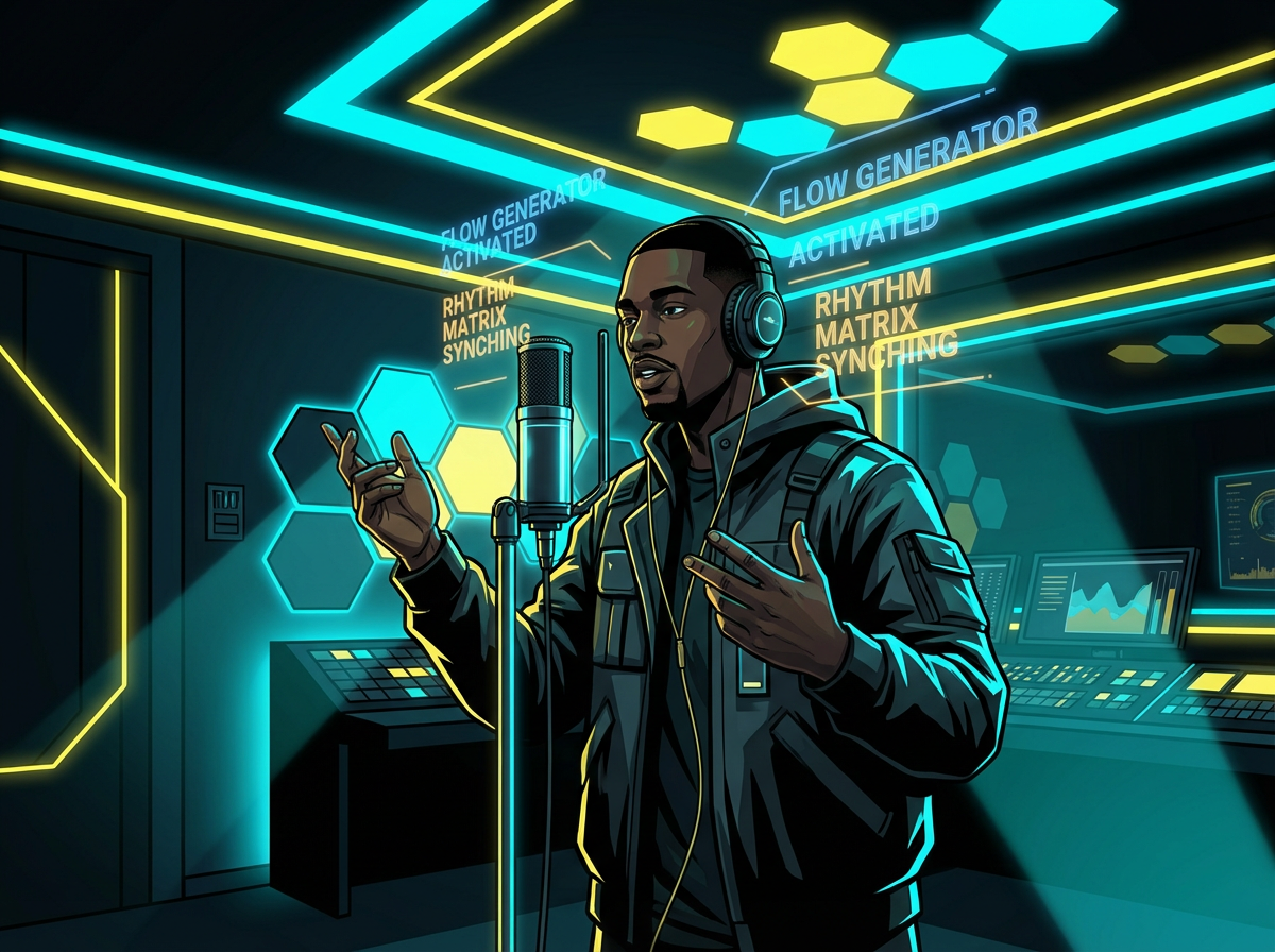 AI-powered rap studio with holographic lyrics