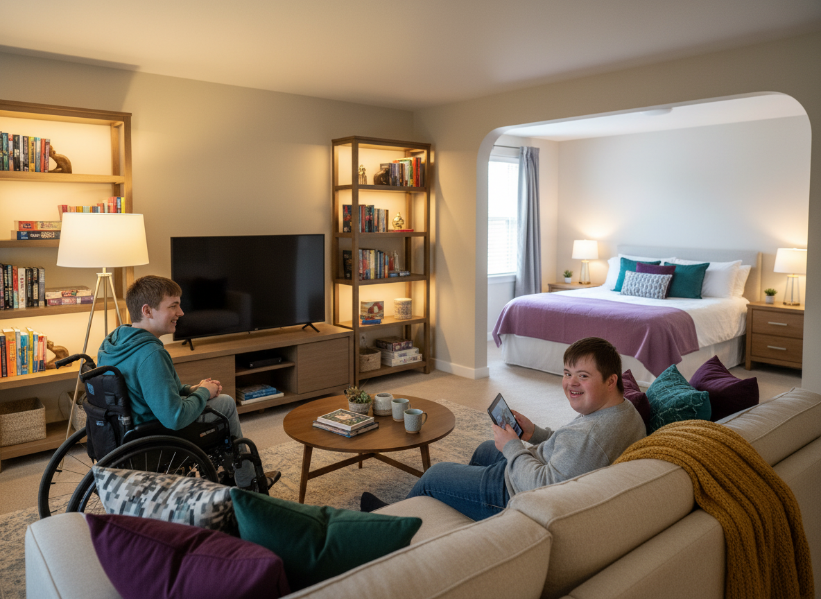 Cozy living room and bedroom setup in a shared living home