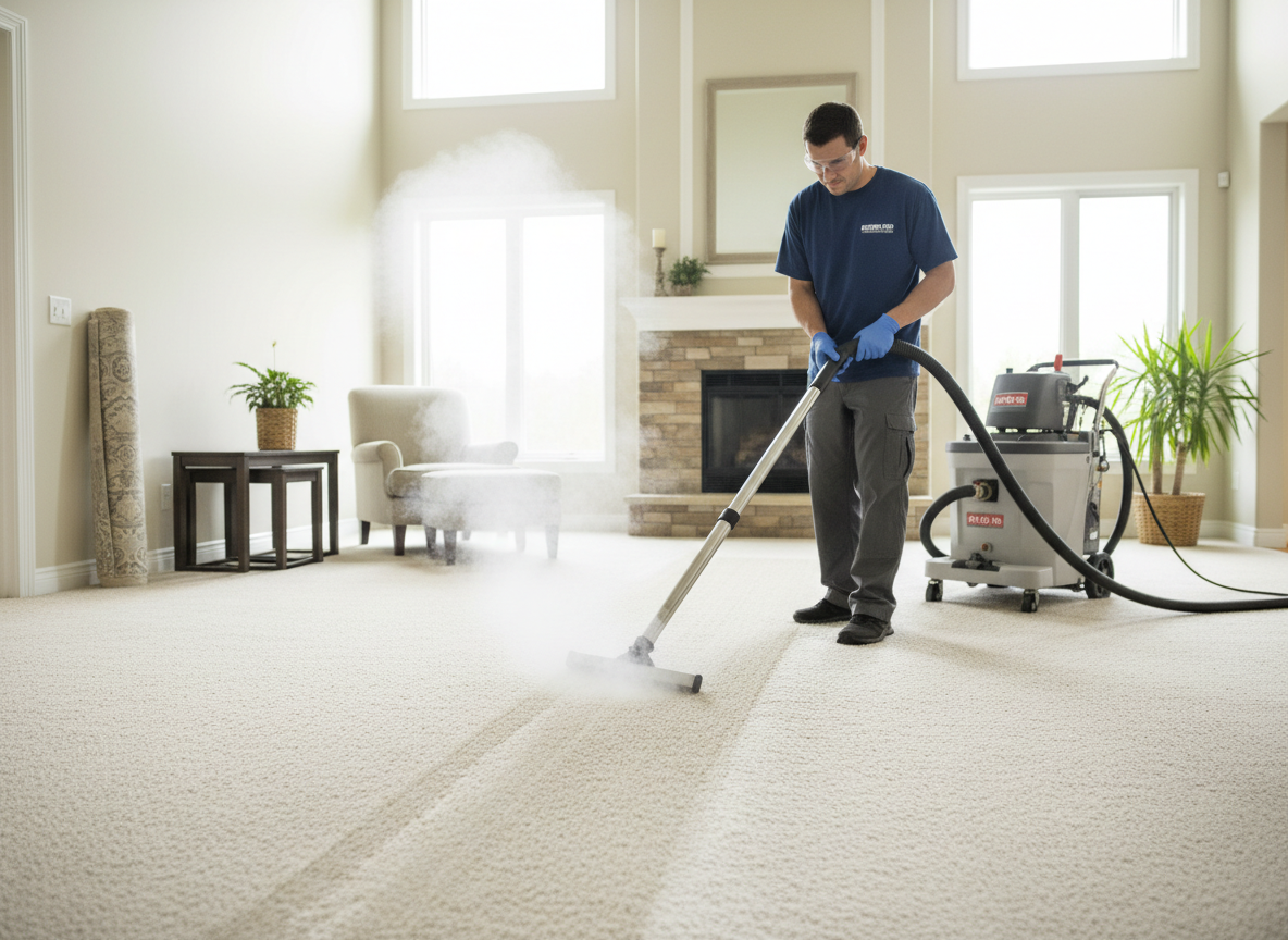 Professional carpet cleaning in a residential home