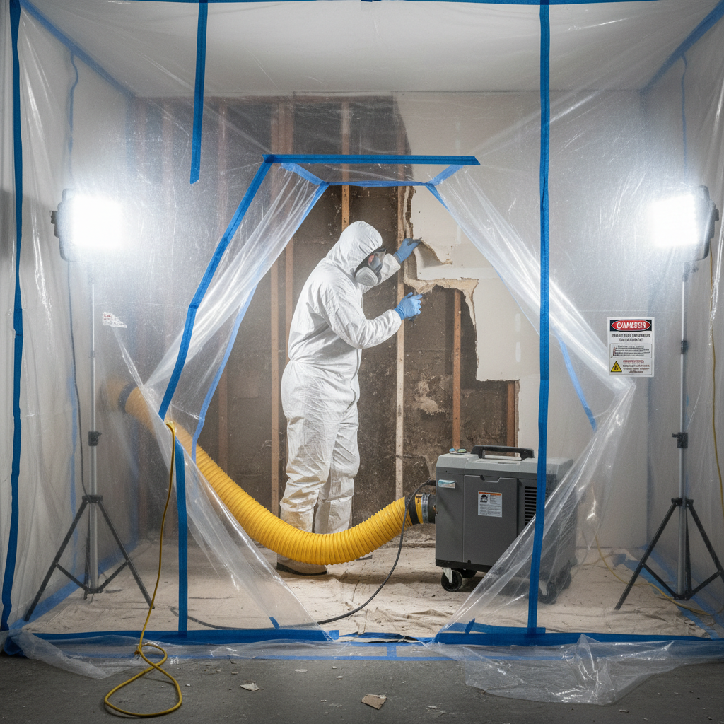 Mold remediation containment and removal in progress