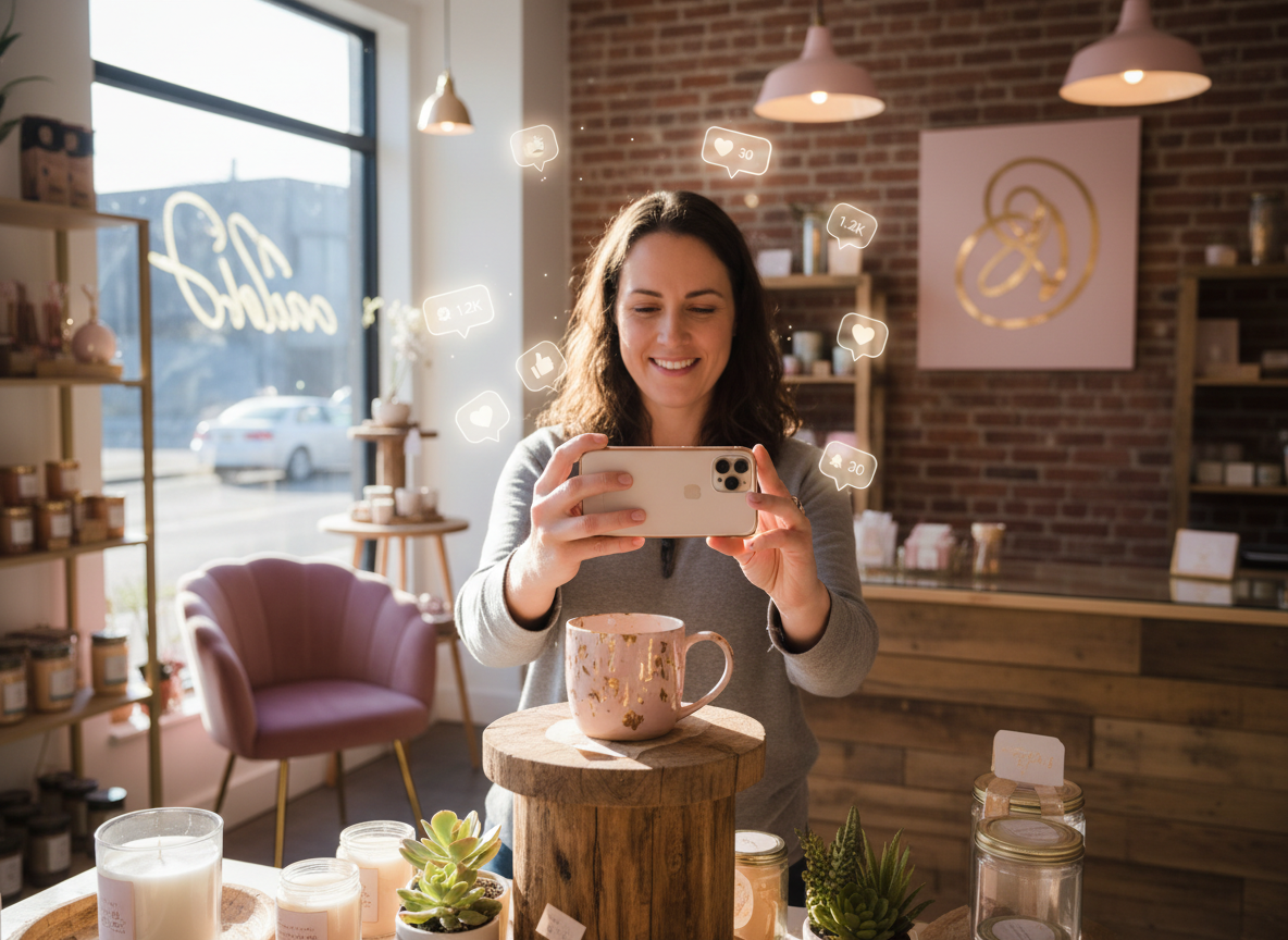 Small business owner taking a photo of their product with a smartphone for social media
