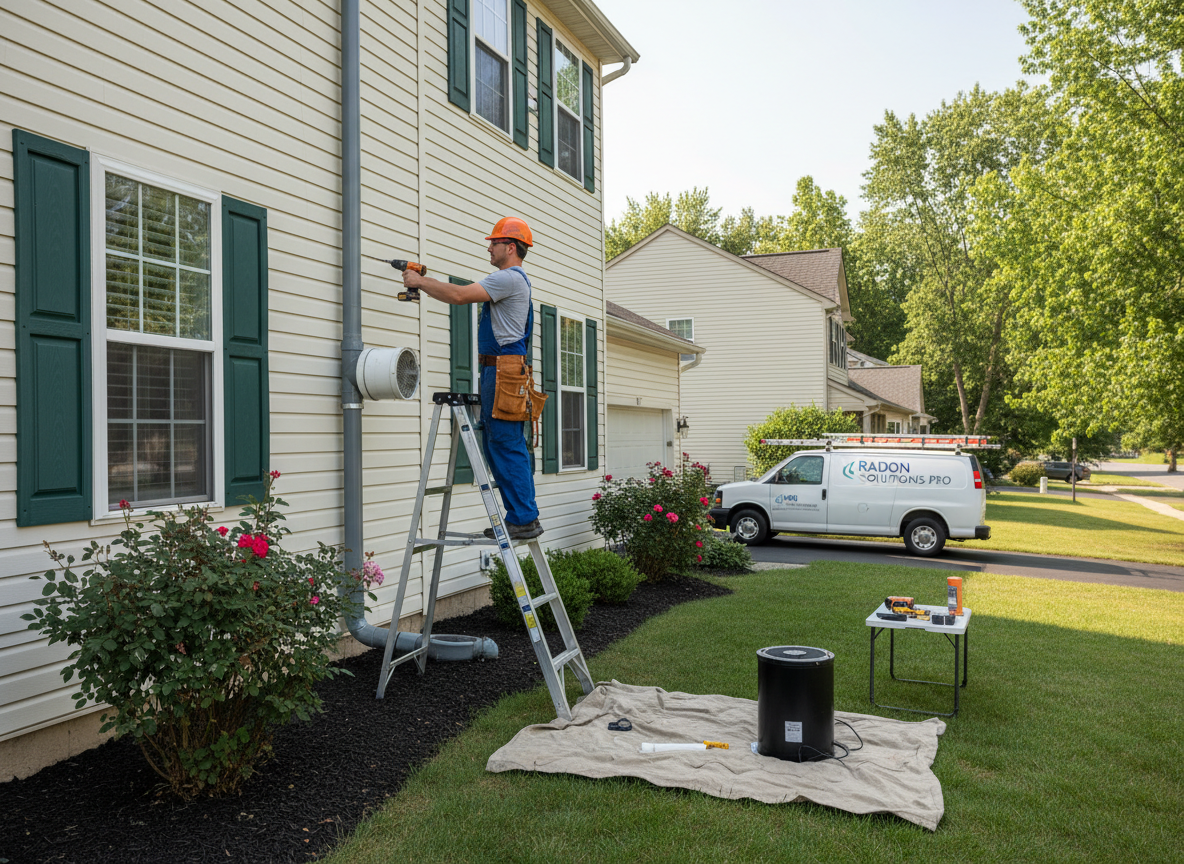 Professional radon fan replacement on residential home