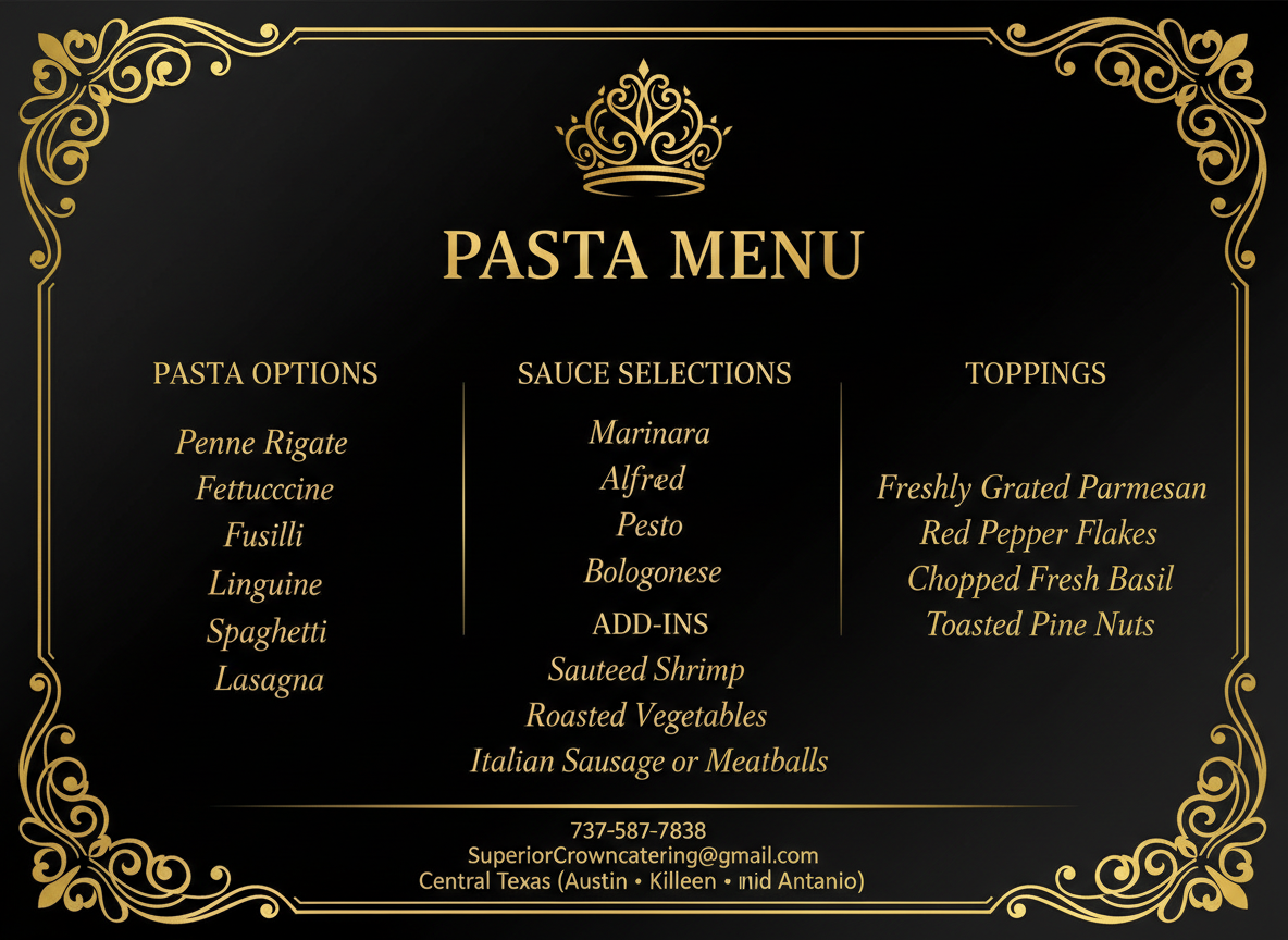 Pasta Catering Menu - Italian Catering Austin TX