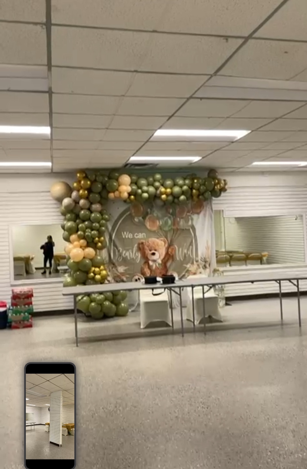 Baby shower with balloon arch decor