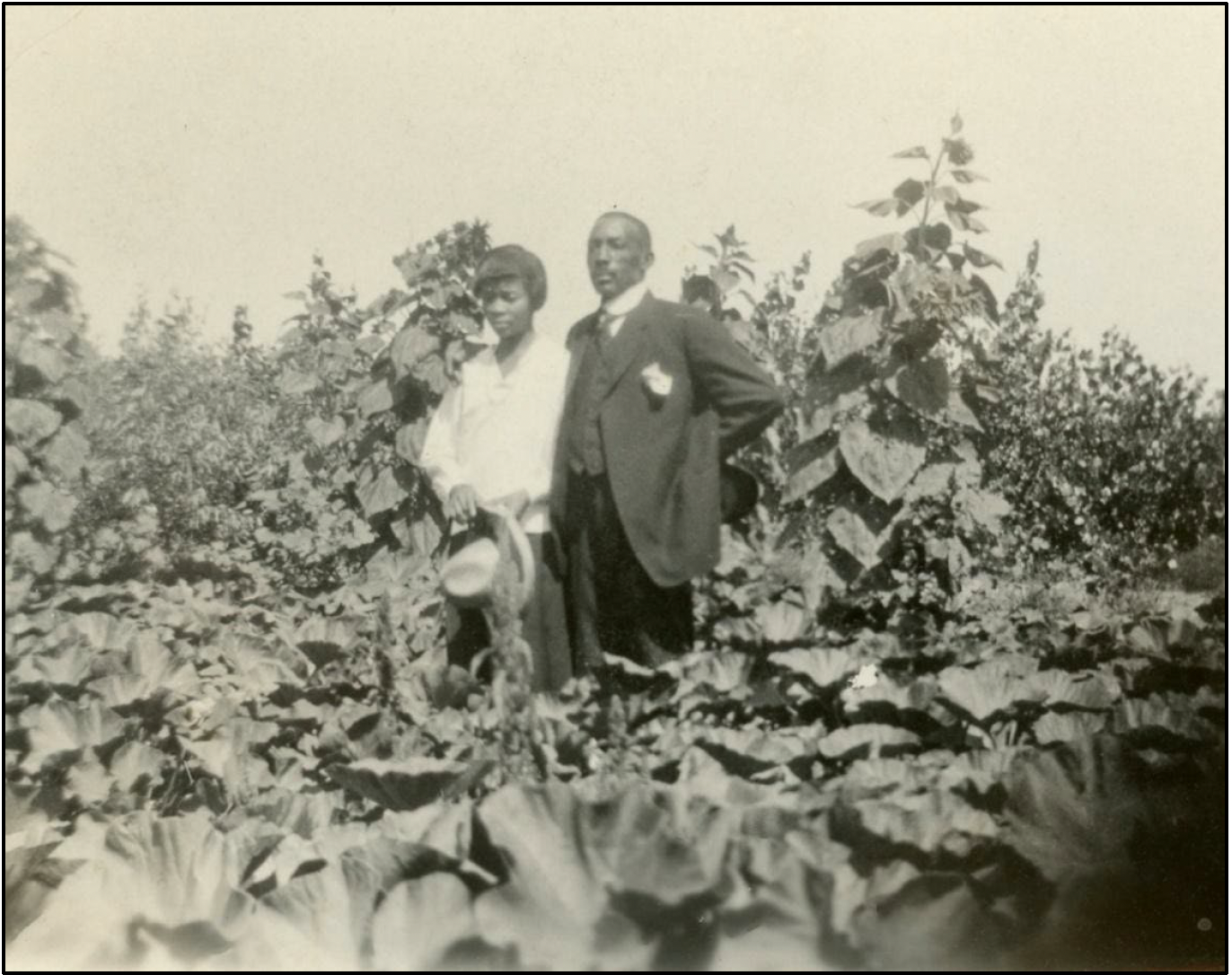 Crawford and Ethel Hicks in their flourishing garden on the homestead