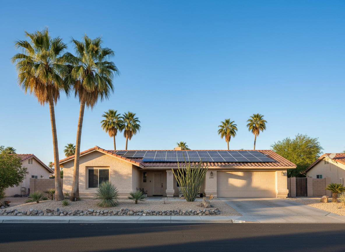 Coachella Valley home with solar panels installed on the roof