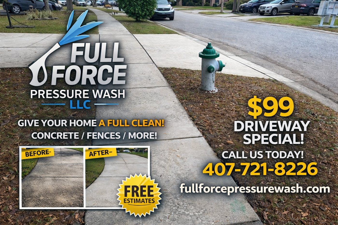 Clean sidewalk next to fire hydrant after pressure washing