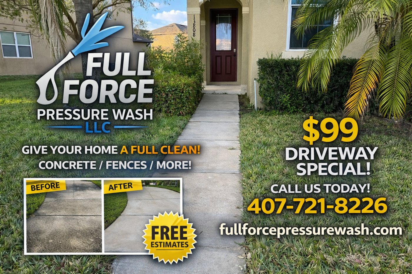 Clean walkway leading to front door after pressure washing