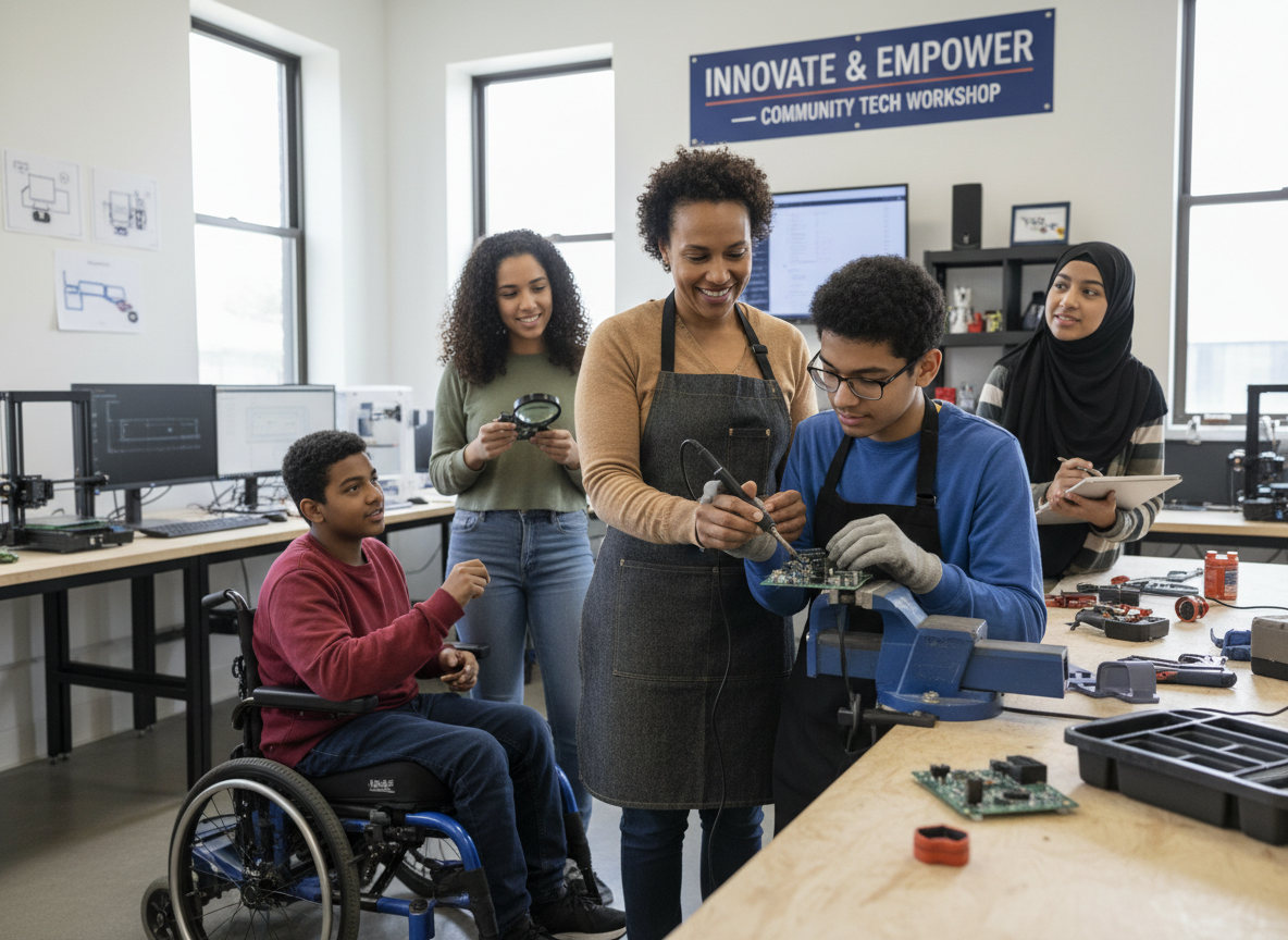 Mentor working with diverse group of teenagers