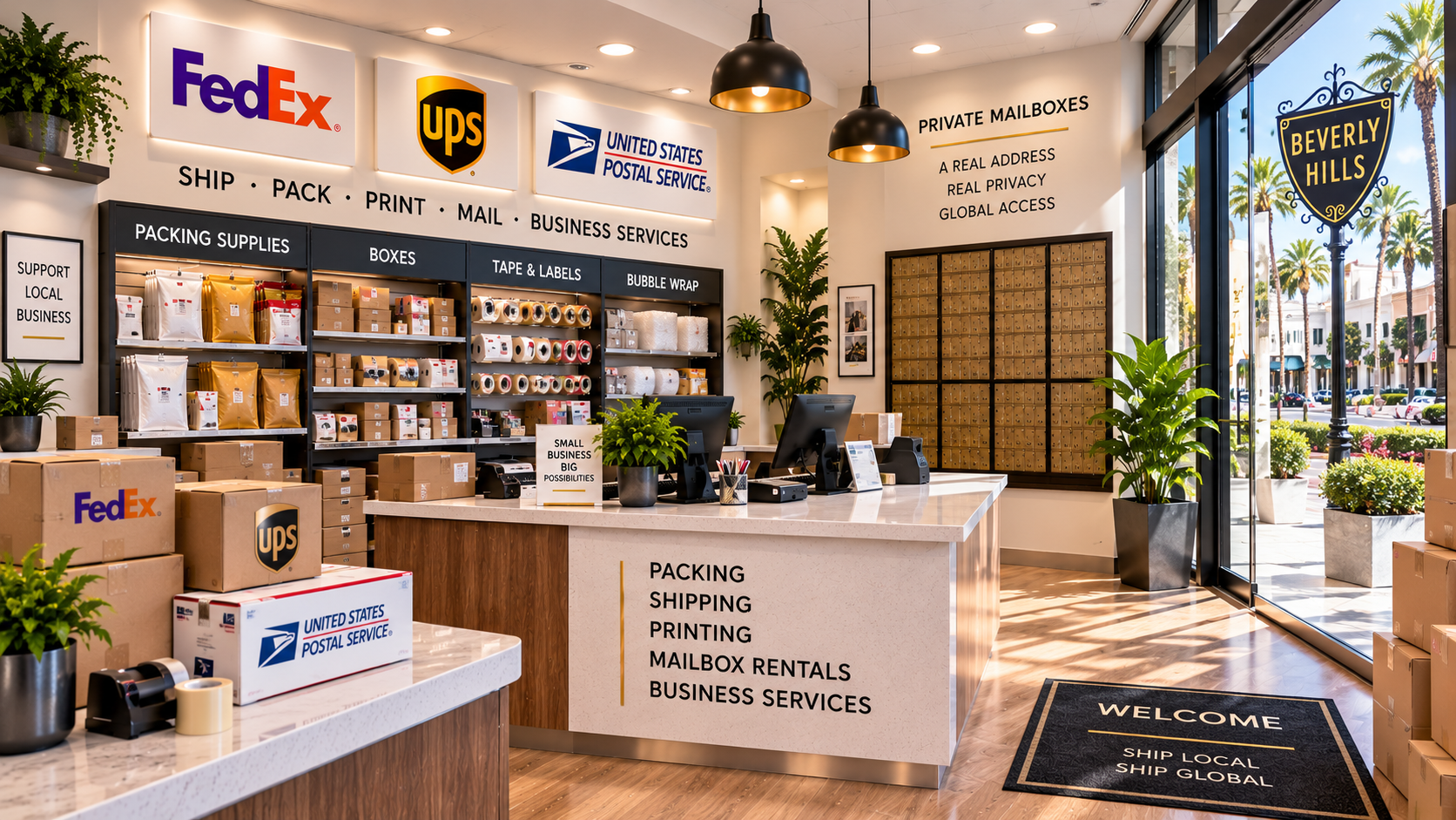United Mailboxes Business Center interior Beverly Hills