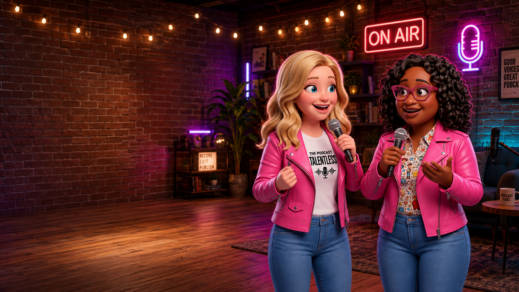 Ashley and Desiree in the Talentless podcast studio